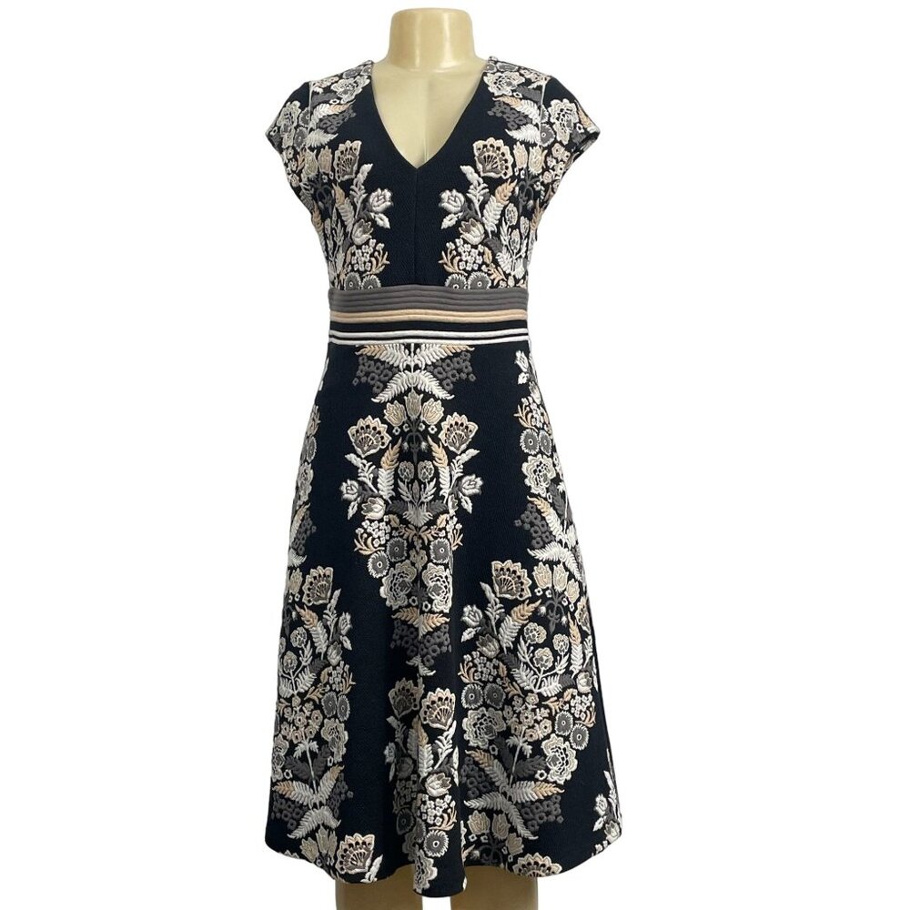 NWT Anthropologie V-neck Girly Glam Black Motif Size 6 Women's Dress - Picture 1 of 7